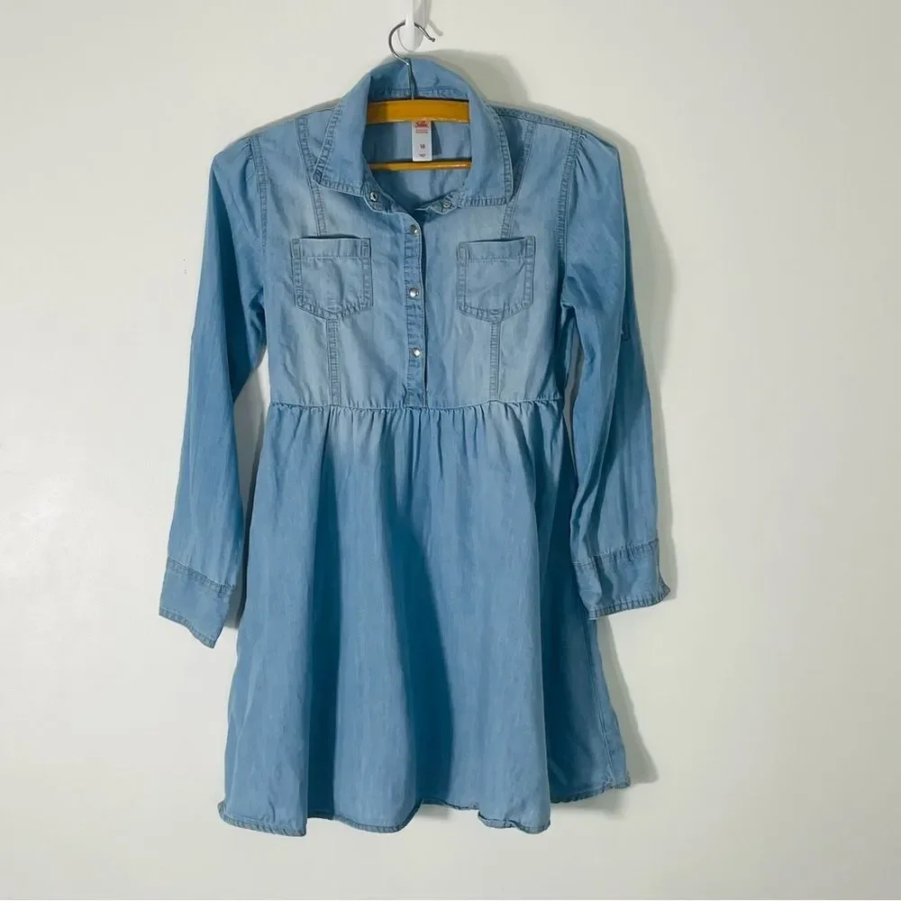 Justice Denim Style Cotton Lyocell Long Sleeve Blue Dress Size 10